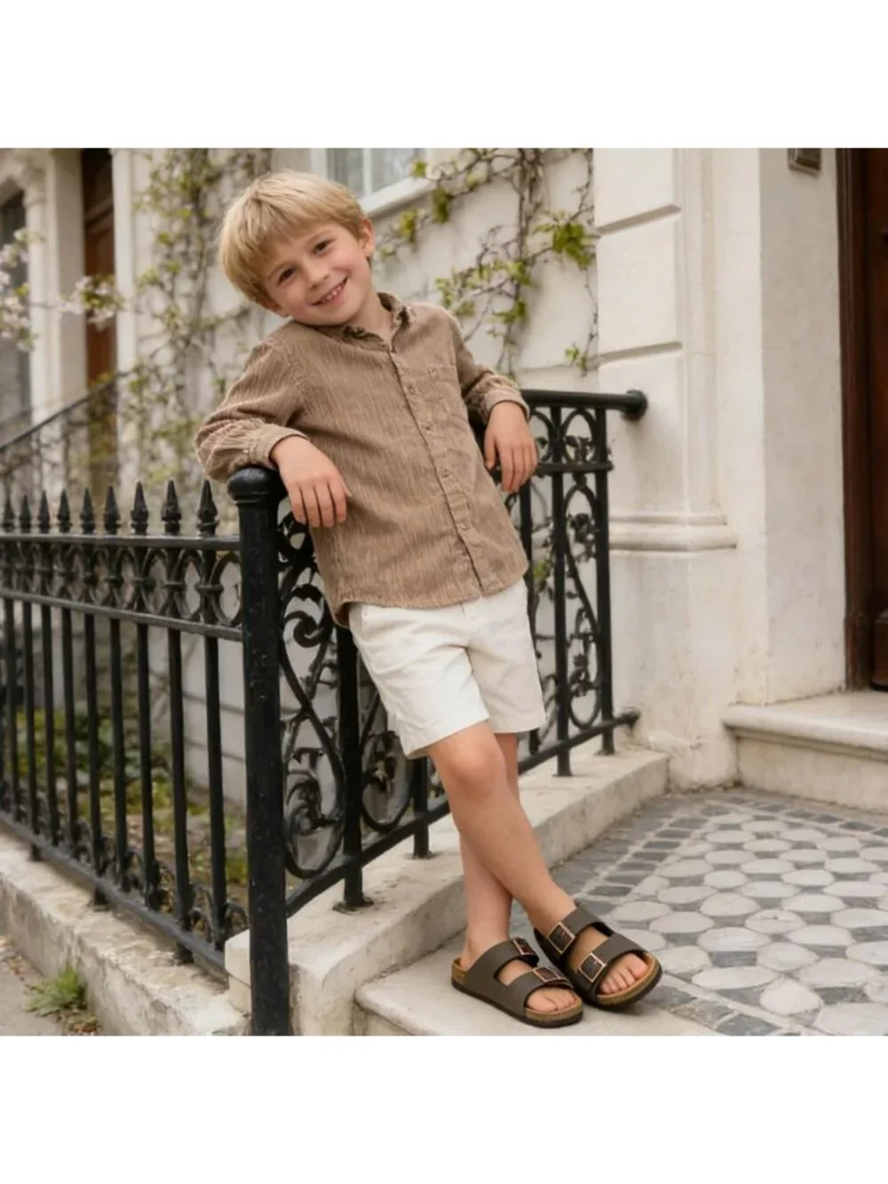 Kids Cork Footbed Slide Sandals with Adjustable Straps | Non-Slip Summer